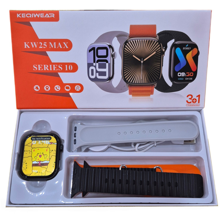 ساعت هوشمند KEQIWEAR مدل KW25 Max Series 10 همراه با ۳ بند رنگی و تماس بلوتوثی